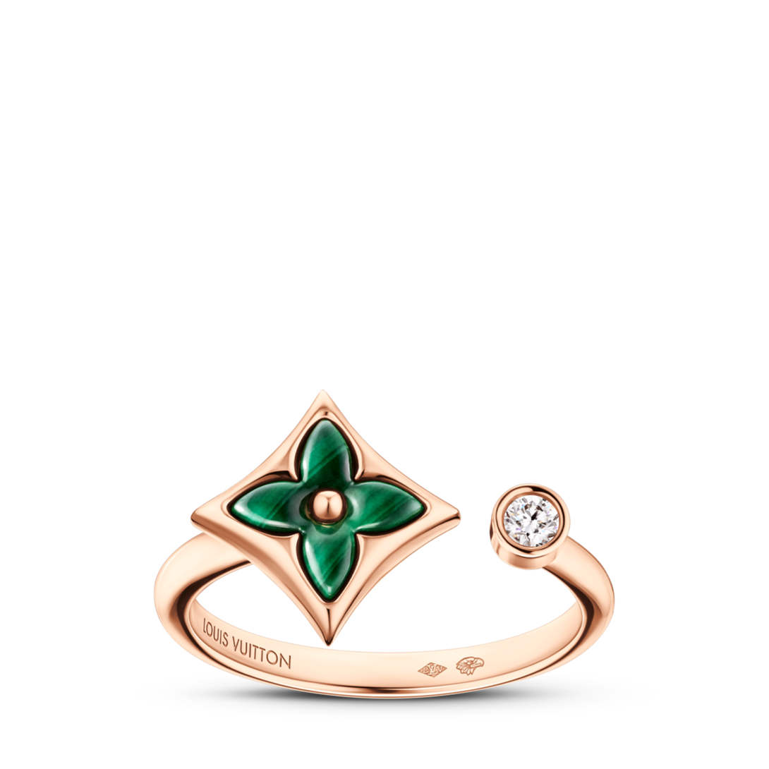 Color Blossom Mini Star Ring, Pink Gold, Malachite and Diamond